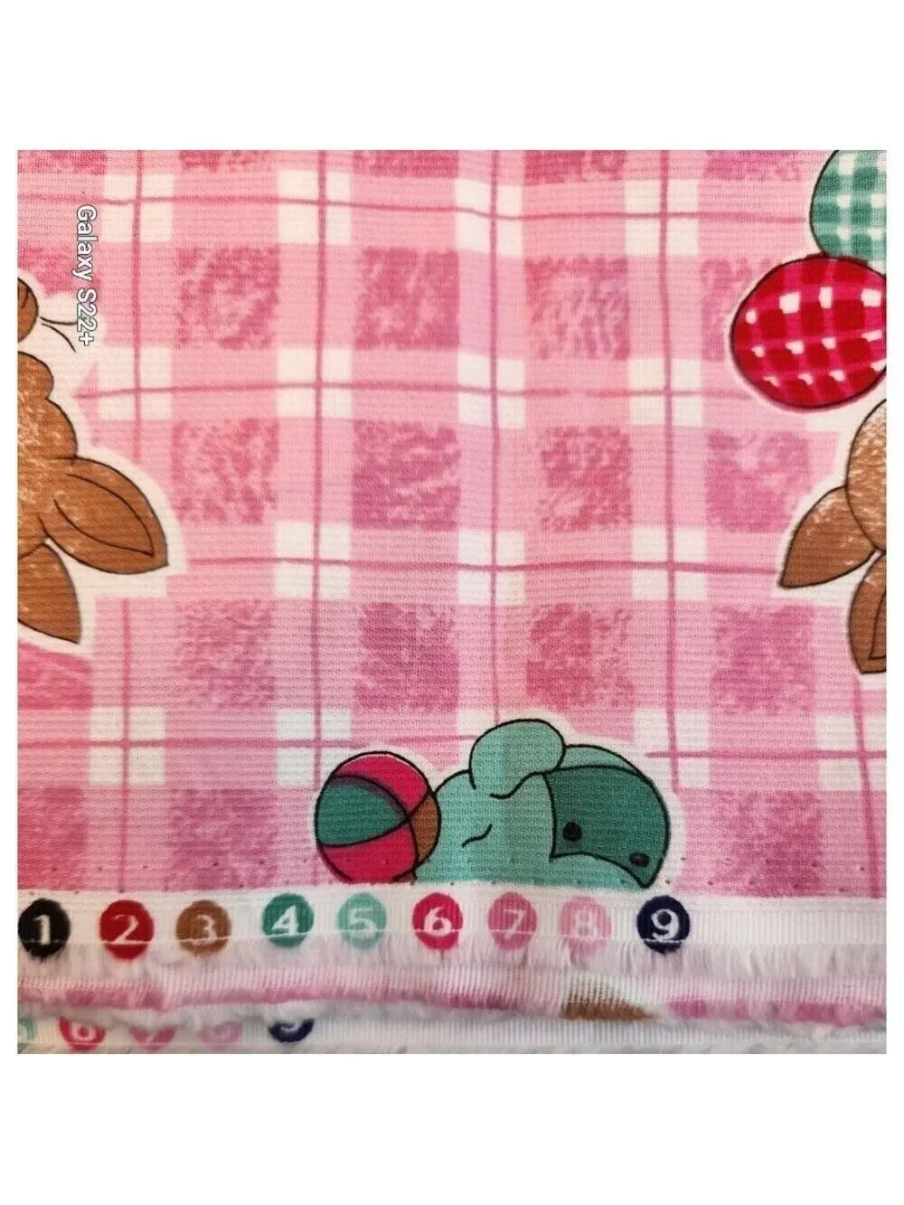 Vintage Pink Bunny Fabric Plaid Cotton Poly Children Novelty Fabric 1.75 Yards S